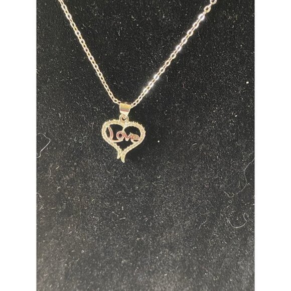 Love Heart Necklace Sliver Tone with Rhinestones - Picture 5 of 8